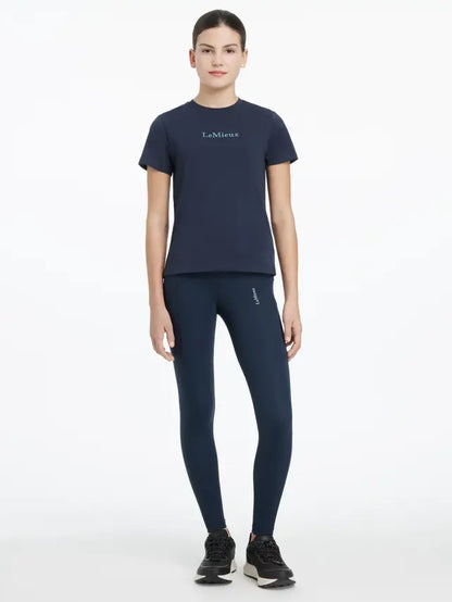 LeMieux Young Rider Darla Sport Leggings Navy - Comfortable riding leggings for young equestrians with phone pockets. 