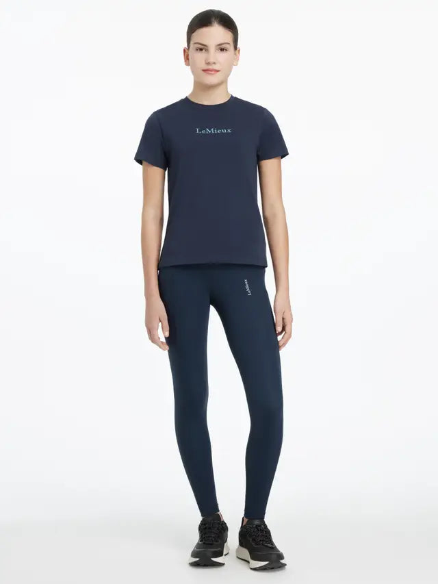 LeMieux Young Rider Darla Sport Leggings Navy - Comfortable riding leggings for young equestrians with phone pockets. 