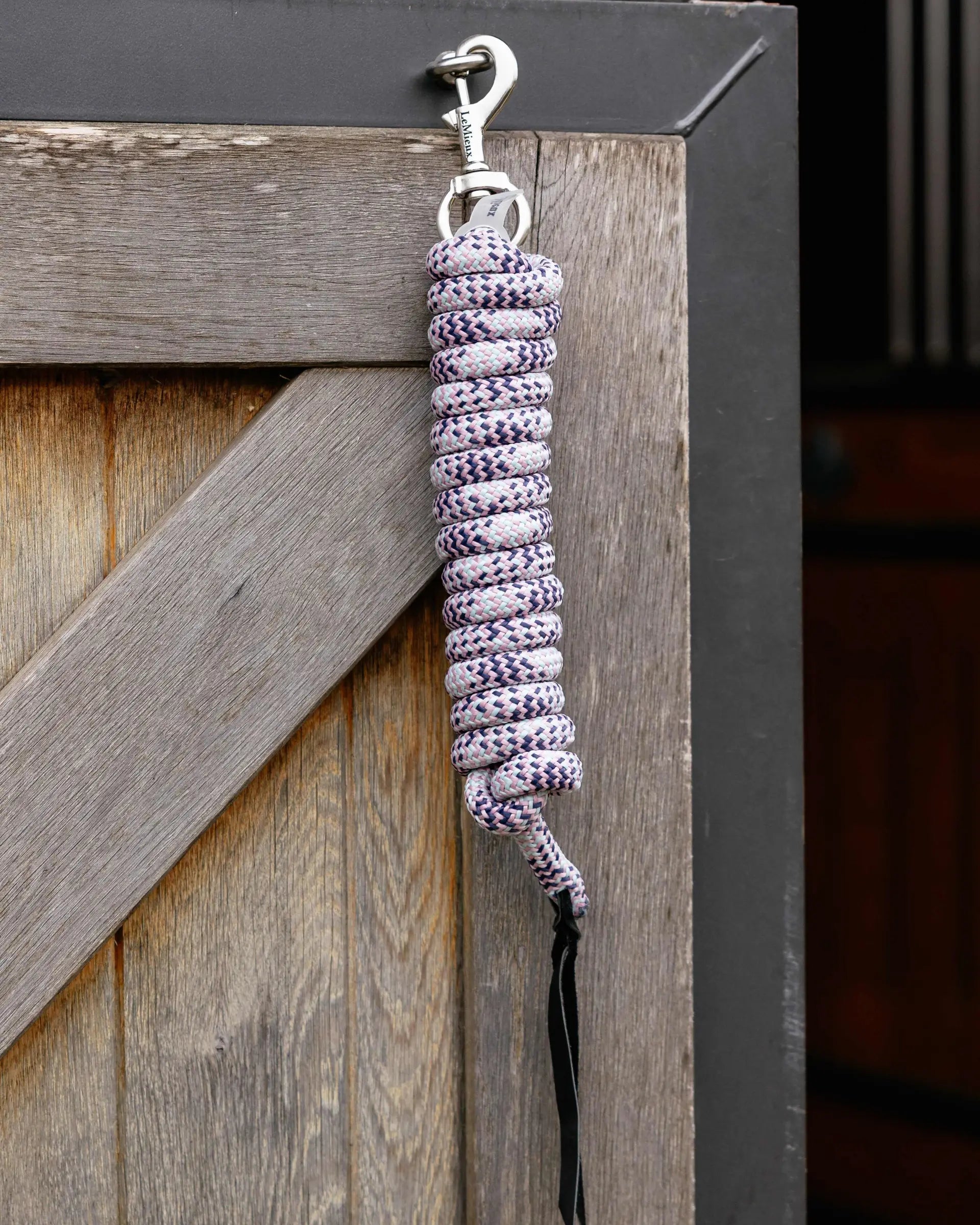 LeMieux Training Leadrope Dusk/Peony/Aqua: 3m Durable Horse Lead with Faux Leather Tail. Equiflair.