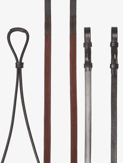 LEMIEUX Hunter Curb Rein Havana/Silver | Equestrian Leather Rein | Horse Riding Equipment