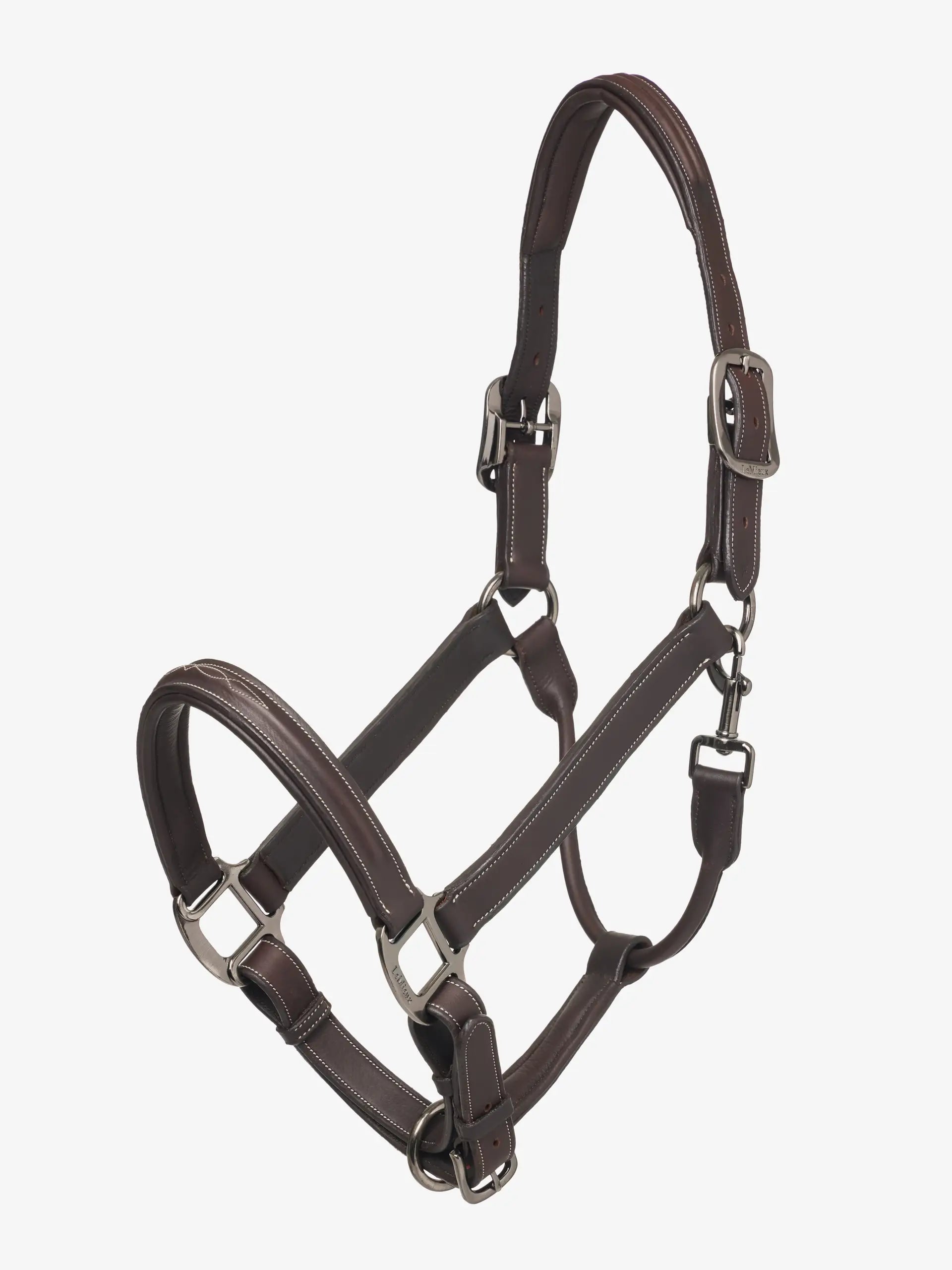 LEMIEUX STITCHED HUNTER HEADCOLLAR HAVANA - Leather Horse Headcollar - Padded, Stitched, Brown - Equestrian Tack