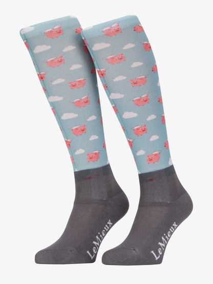 LEMIEUX FOOTSIE SOCKS FLYING PIGS: Equestrian Socks with Fun Pig Design by Lemieux