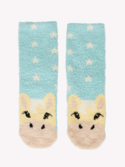 LeMieux Mini Fluffy Socks - Lemon Pony Design, Super Soft Warm Socks for Kids, Horse Socks, Equestrian Apparel.