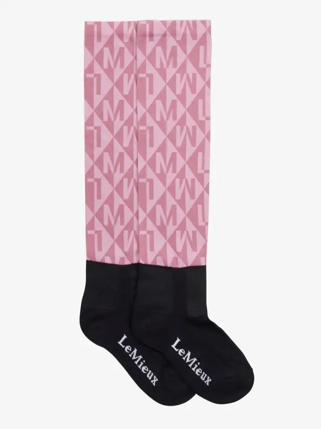 Lemieux Clea Peony Socks: Equestrian Footwear, Riding Socks, Pink Pattern, Black Foot, Comfortable & Stylish. #equestrian #lemieux