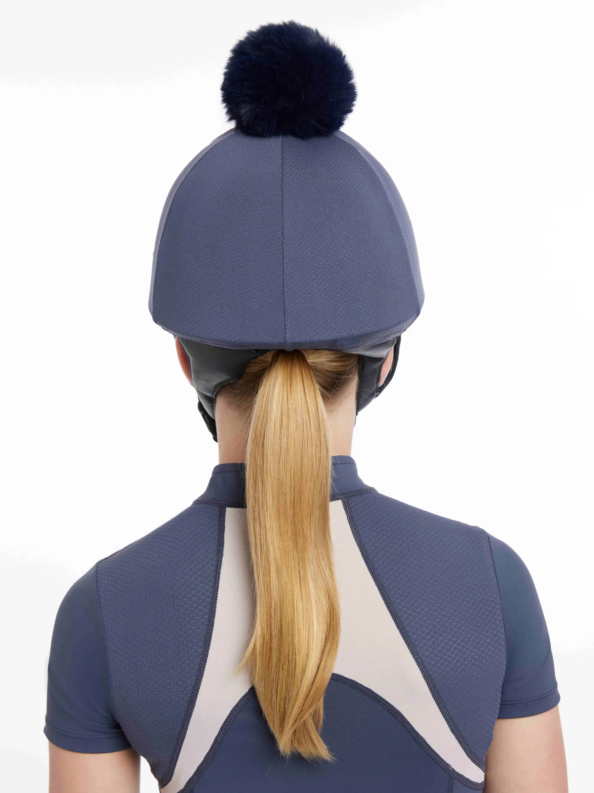 LEMIEUX MARIA MESH HAT SILK DUSK BLUE - Mesh riding hat silk with removable pom pom - Equiflair