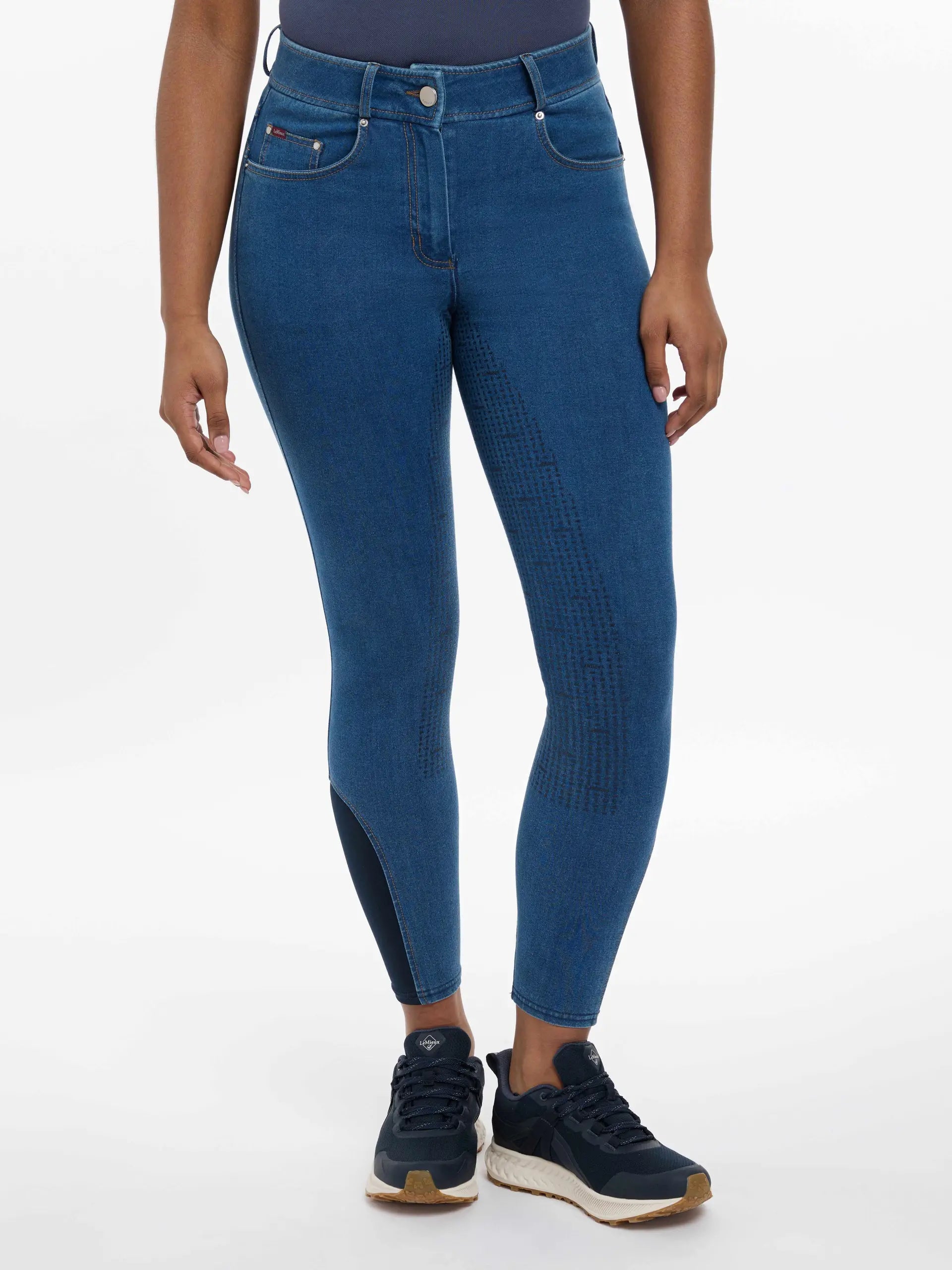 LeMieux Dolly Denim Breeches: Stylish equestrian riding pants with full seat grip for secure performance.