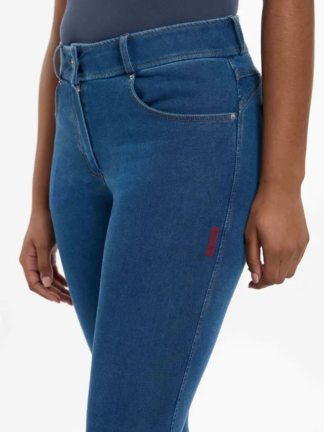 Lemieux Dolly Denim Breeches by Equiflair - Stylish Riding Tights with Silicone Grip, Denim Look, and Leg Pockets