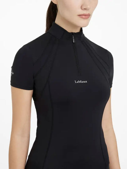 LEMIEUX Mia Mesh Black Short Sleeve Riding Top - Women's Equestrian Shirt, UV Protection, Breathable & Sweat-Wicking