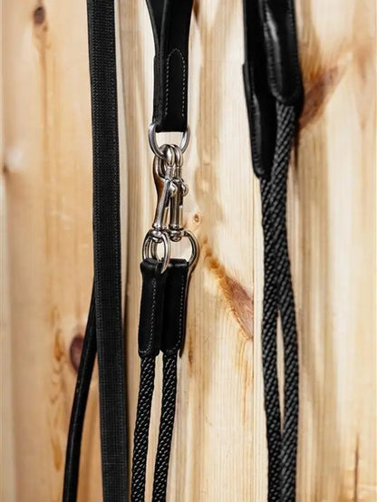 LEMEIEUX LEATHER DRAW REINS BLACK: Horse Riding Training Reins, Leather, Draw Reins, BLACK. Equiflair