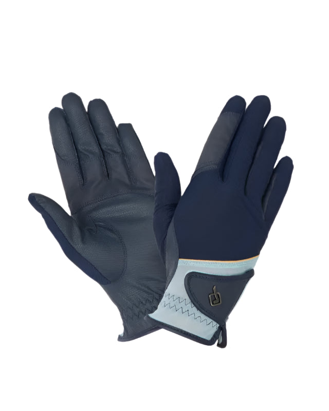 LEMIEUX Pro Mesh Riding Gloves - Navy/Aqua. Lightweight Summer Horse Riding Gloves. Breathable Mesh design, Premium Quality. Equestrian Gloves