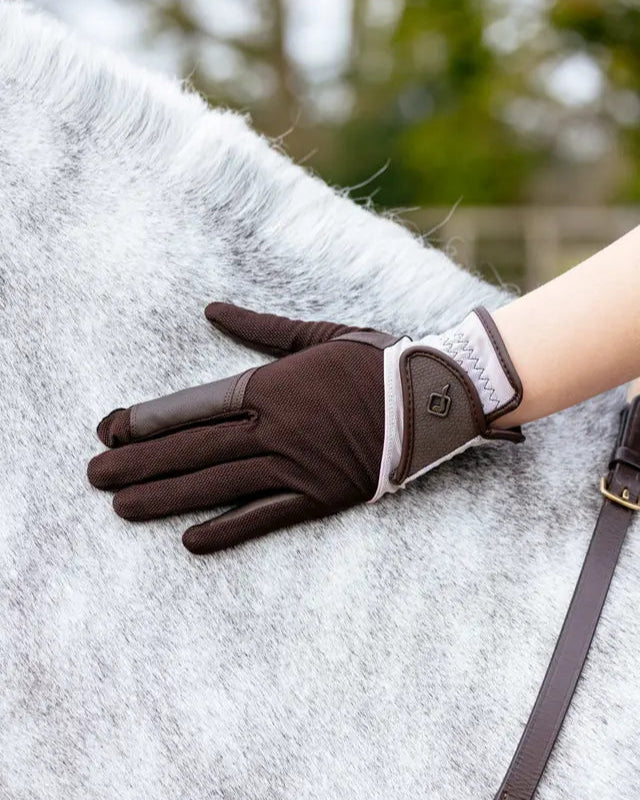 LEMIEUX Brown Mesh Riding Gloves - Summer Equestrian Gloves for Horseback Riding Comfort