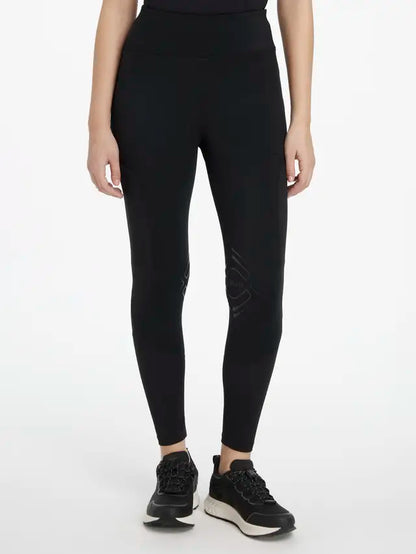 Lemieux Lydia Black Mesh Equestrian Leggings: Comfortable riding apparel with silicone knee grip and breathable mesh panels.