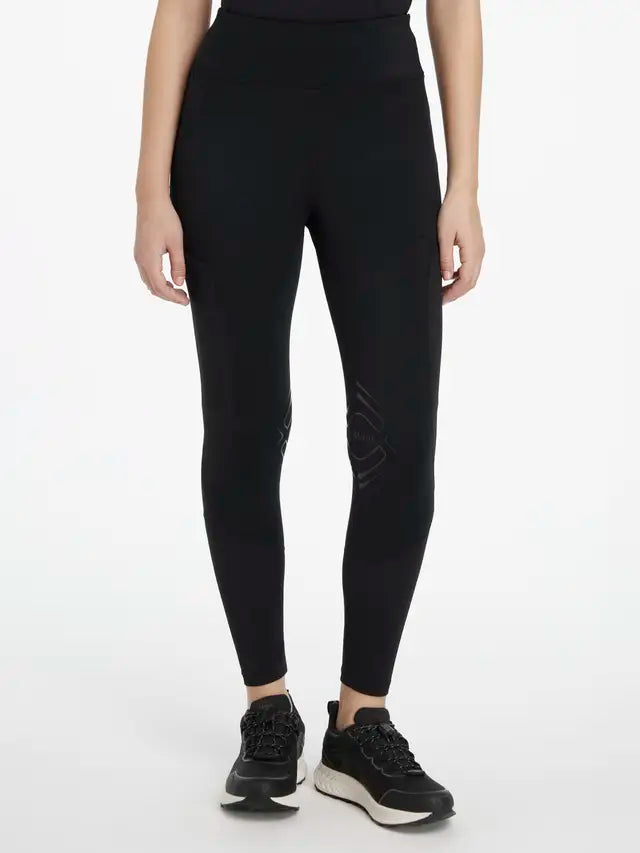Lemieux Lydia Black Mesh Equestrian Leggings: Comfortable riding apparel with silicone knee grip and breathable mesh panels.