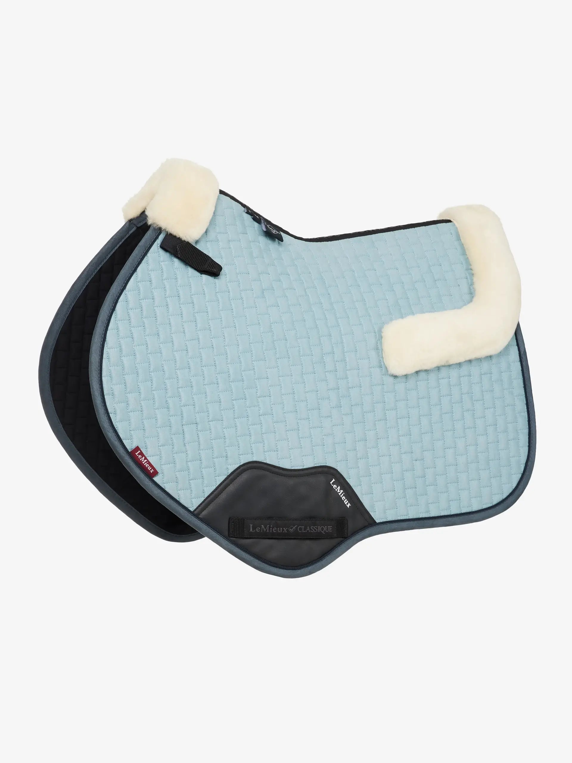 LEMIEUX MERINO+ Suede Close Contact Square Saddle Pad - Glacier. High-quality equestrian jumping pad for horse comfort.