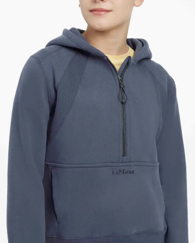 LeMieux Young Rider Harriet Pop Over Dusk Hoodie - Equiflair: Half-Zip, Relaxed Fit, Fleece Lined Warm Pullover For Kids