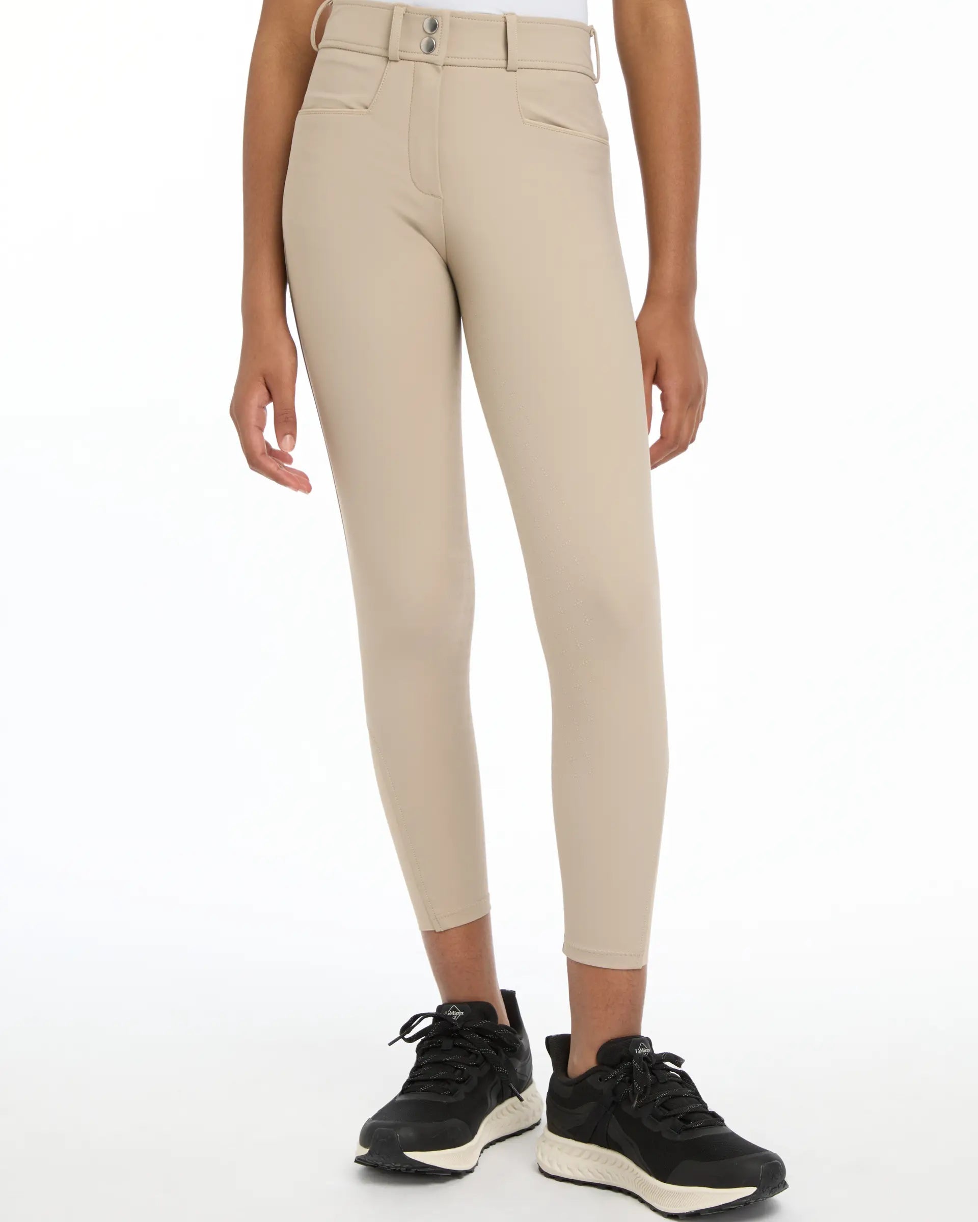LE MIEUX Young Rider Izzy Full Seat Breeches in Almond. Stylish, Technically Designed Riding Breeches for Young Equestrians.