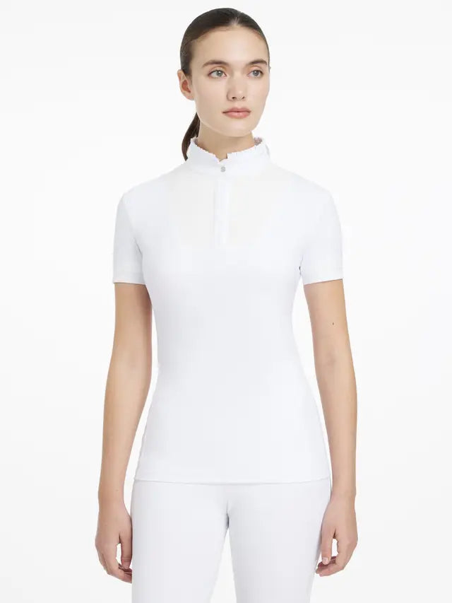 LeMieux Sophia White Short Sleeve Pleated Equestrian Show Shirt for Competition | Equiflair