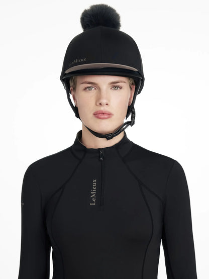 LEMIEUX Classique Pom Hat Silk - Black Equestrian Riding Helmet with Faux Fur Pom Pom
