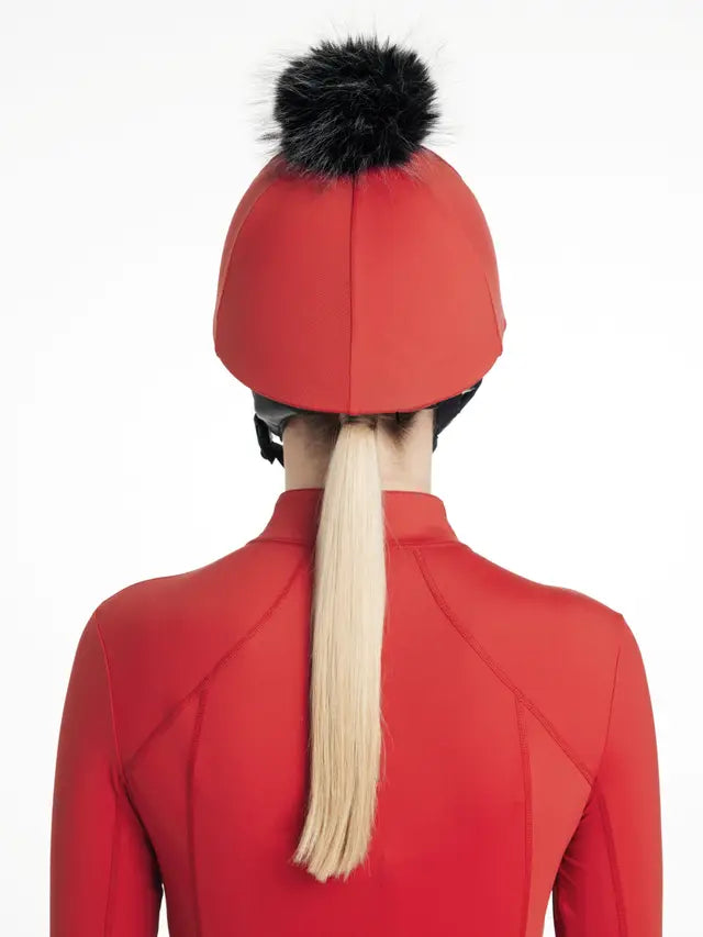 LeMieux Classique Chilli Red Riding Helmet Silk with Black Pom Pom - Equestrian Style