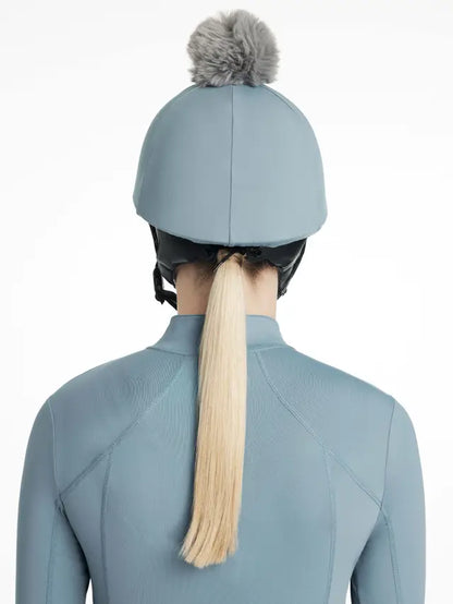 LEMIEUX Classique Pom Hat Silk Ice Blue - Equestrian Helmet Cover with Faux Fur Pom Pom - Available at Equiflair