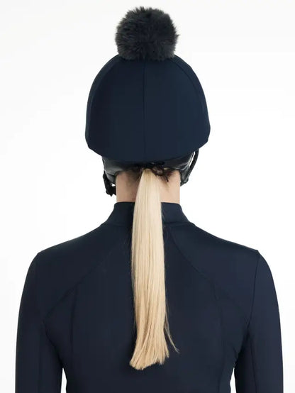 LeMieux Classique Navy Hat Silk with Pom Pom - Riding Helmet Cover, Equestrian Fashion