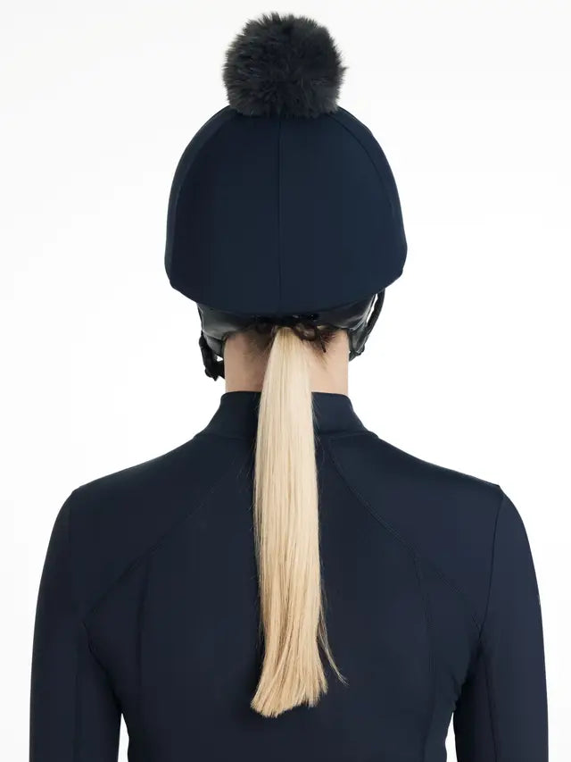 LeMieux Classique Navy Hat Silk with Pom Pom - Riding Helmet Cover, Equestrian Fashion