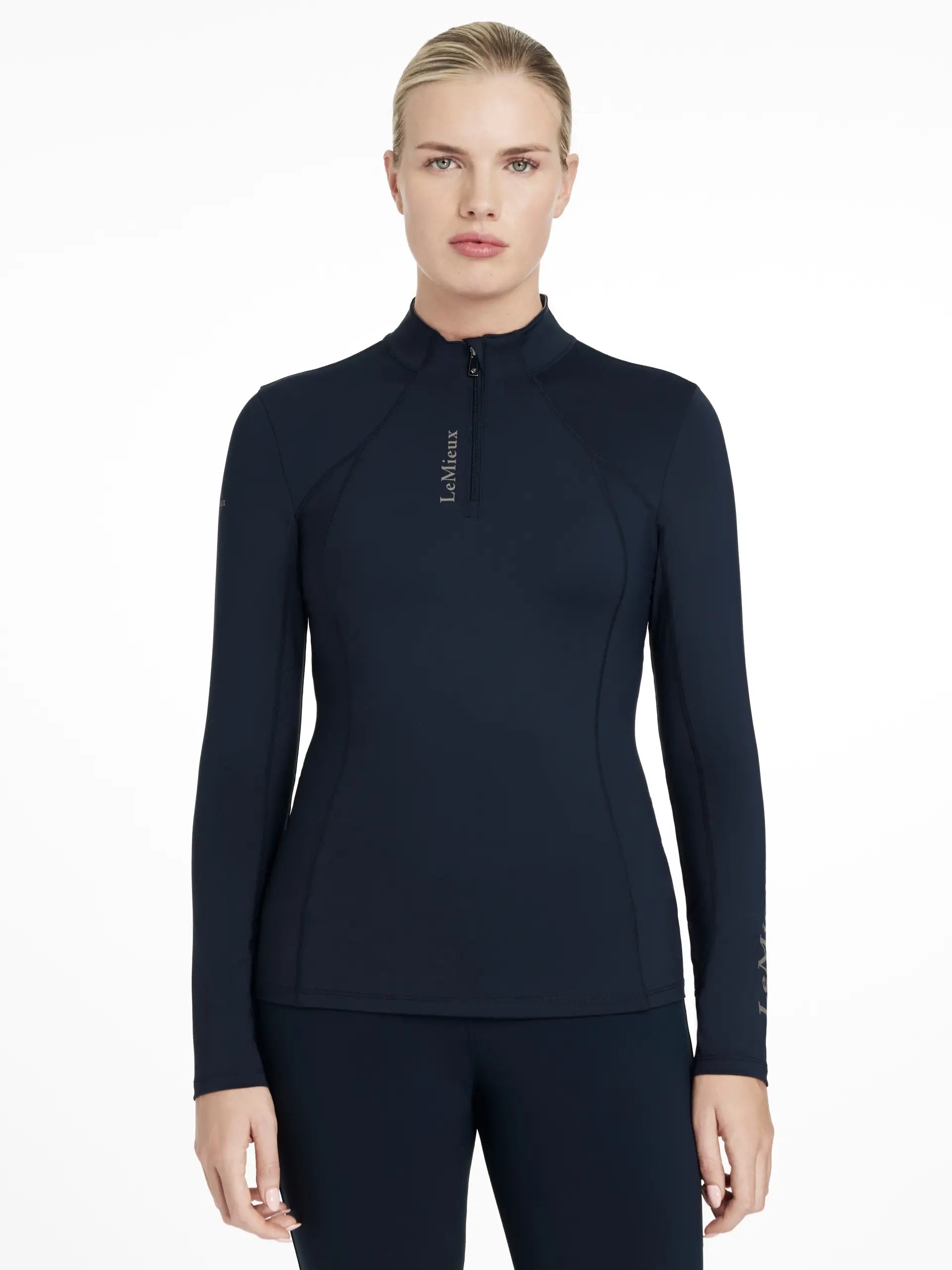 LeMieux Classique Navy Base Layer: UV50+ Equestrian Riding Apparel for Women, Long Sleeve Quarter Zip Top.