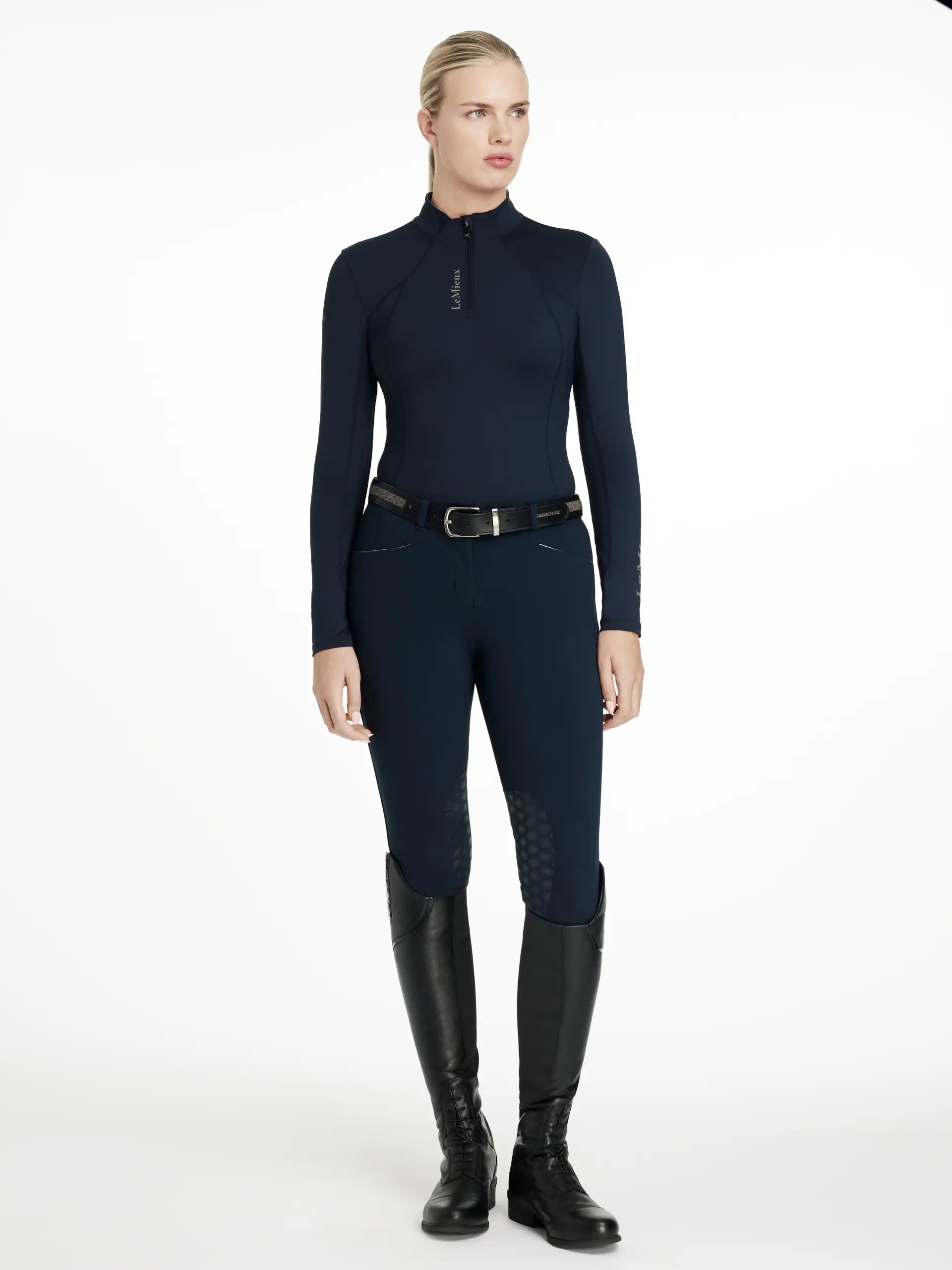 LEMIEUX CLASSIQUE BASE LAYER NAVY. Equestrian Fashion. Riding apparel. High-performance, UV50+ protection, and sweat-wicking technology