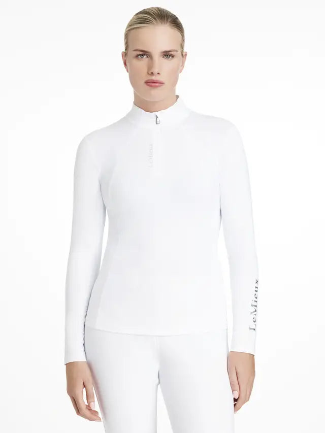 LeMieux Classique White Base Layer: UV Protection, Quarter Zip - Women's Equestrian Riding Apparel