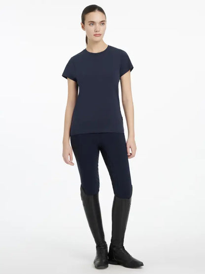 Woman in Navy T-Shirt, Equestrian Riding Leggings & Boots | Equestrian Style