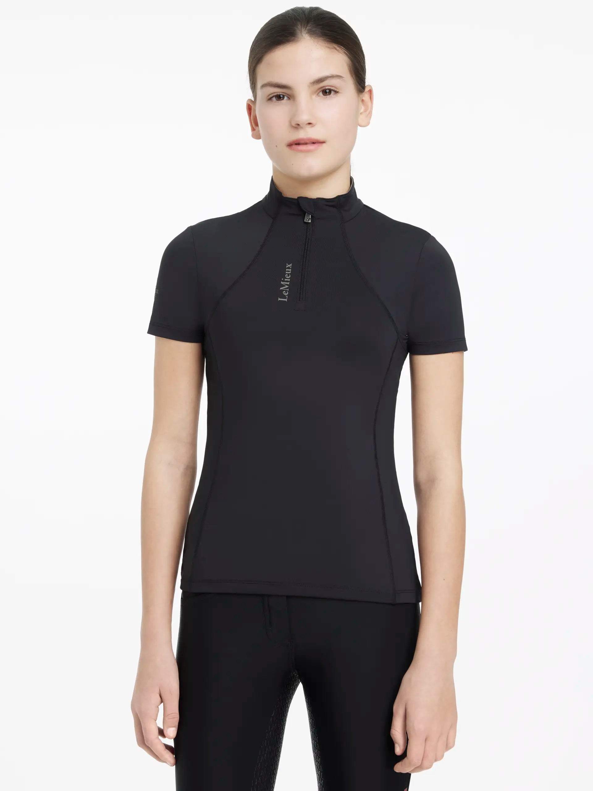 LeMieux Young Rider Classique Black Short Sleeve Base Layer - UV Protection Riding Shirt