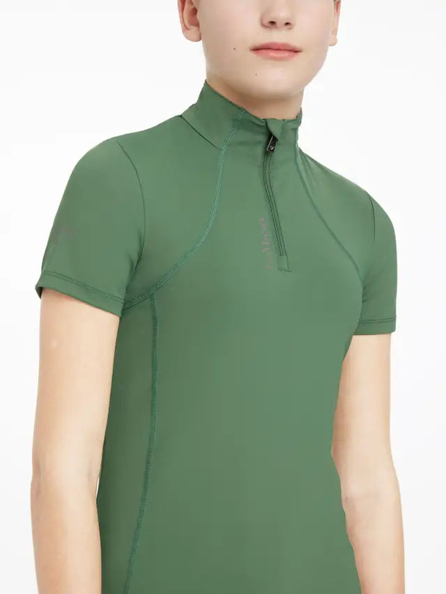 LeMieux Youth Classique Hunter Green Short Sleeve Base Layer - Equestrian Riding Apparel, UV Protection, Quarter Zip