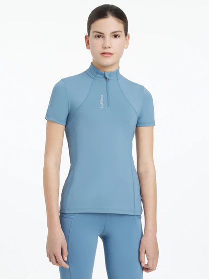 LeMieux Young Rider Classique Ice Blue Short Sleeve Base Layer - UV50+ Quarter Zip Riding Shirt