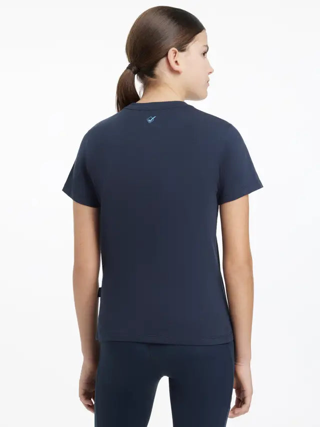 Le Mieux Young Rider Classique Navy T-Shirt back view. Equestrian Apparel. Kids Riding Shirt.