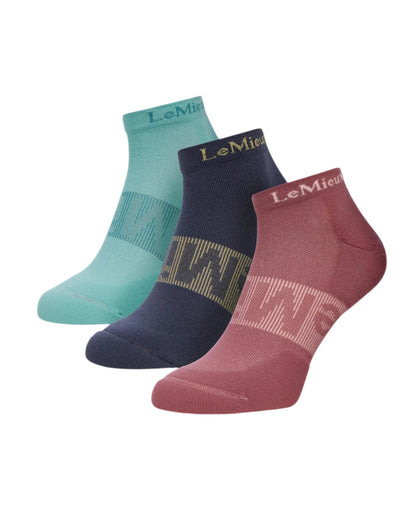 LeMieux Trainer Socks 3 Pack: Rosewood, Dusk, Aqua. Comfortable, Sweat-Wicking Socks for Women