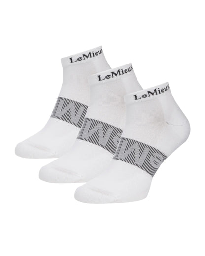 Lemieux Trainer Socks 3 Pack White - Performance Athletic Socks for Women, Comfortable Gym and Running Socks