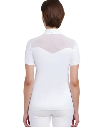 Lemieux Emily White Show Shirt - Short Sleeve Equestrian Competition Top with Mesh Detail