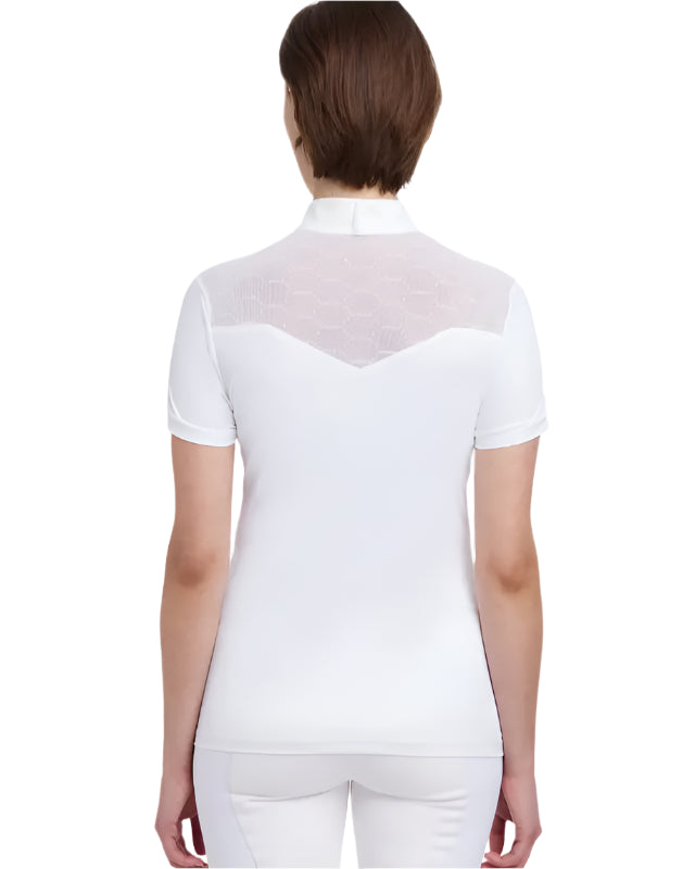 Lemieux Emily White Show Shirt - Short Sleeve Equestrian Competition Top with Mesh Detail