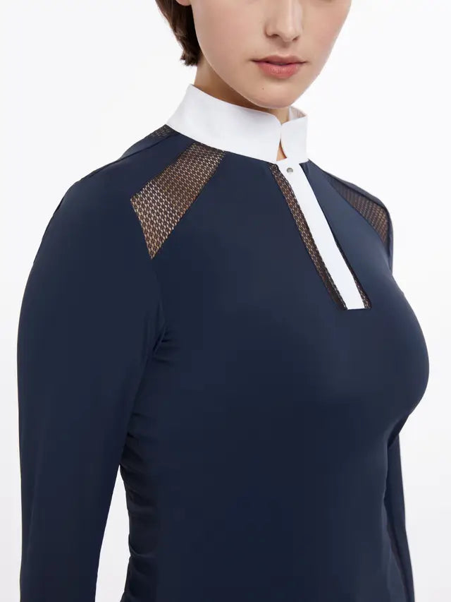 LEMIEUX Camille Navy Long Sleeve Show Shirt | Equestrian Performance Shirt with Mesh Details