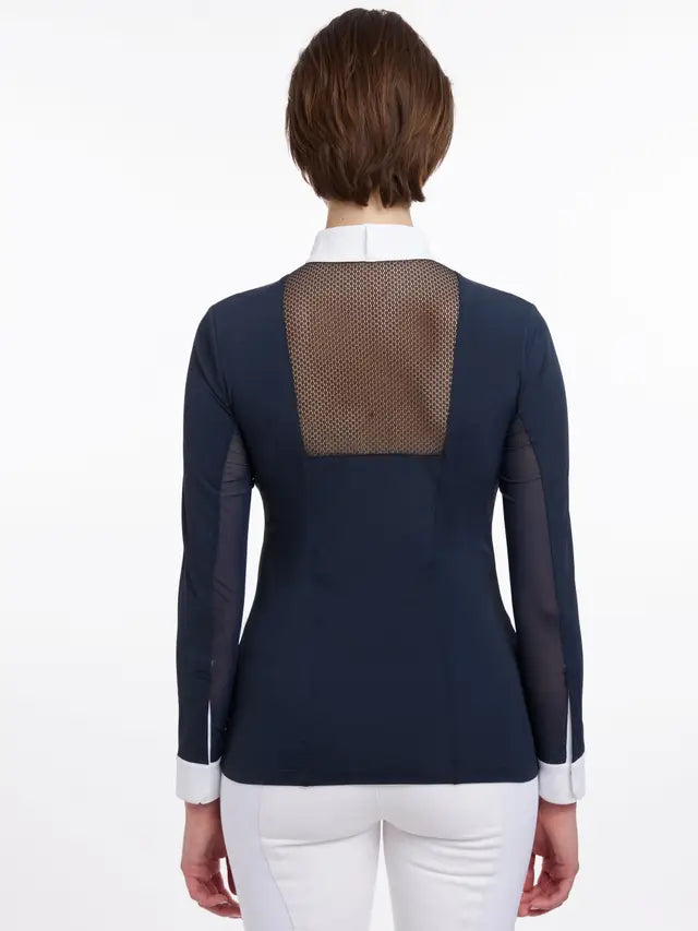 LEMIEUX CAMILLE Long Sleeve Show Shirt - Navy Competition Top with Mesh Detail, Equestrian Apparel