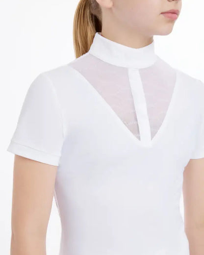 LeMieux Young Rider Eva White Short Sleeve Show Shirt: Equestrian Apparel for Girls with Mesh Panels