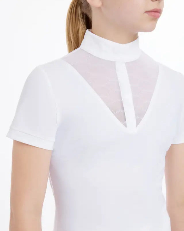 LeMieux Young Rider Eva White Short Sleeve Show Shirt: Equestrian Apparel for Girls with Mesh Panels