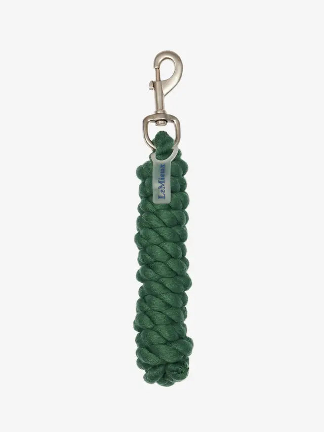 LeMieux Polycotton Lead Rope - Hunter Green. Braided horse lead with a heavy-duty metal clip. Equestrian tack accessory.