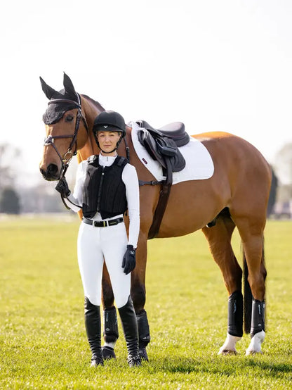 Woman Equestrian in Riding Gear with Horse & LEMIEUX White Saddle Pad: Horseback Riding Apparel & Accessories