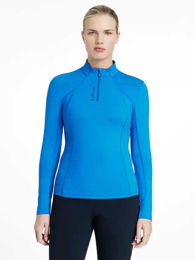 LeMieux Classique Base Layer - Benetton Blue: UV50+ Long Sleeve Riding Top