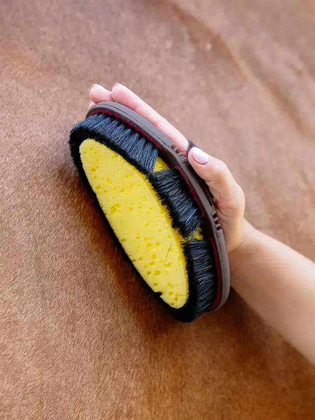 LEMIEUX Flexi Sponge Brush Cranberry for Horse Grooming & Bathing - Soft Bristles & Absorbent Sponge for Stain Removal