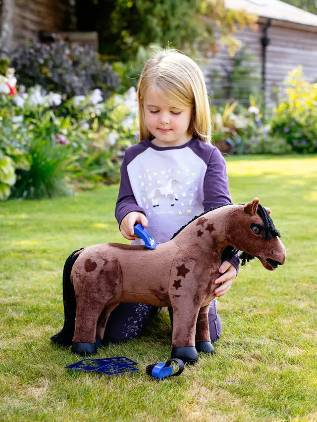 LEMIEUX TOY PONY GRACIE: Girl grooming a toy horse. Equestrian fun with clippers, grooming brush & stencils. From Equiflair