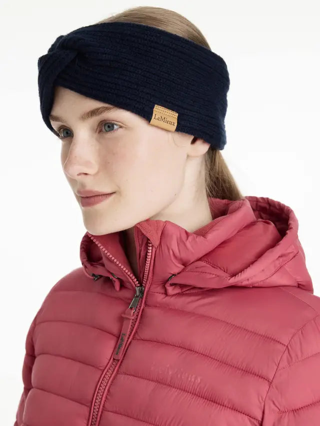 LEMIEUX Clara Navy Rib Knit Headband: Stylish & Warm Fleece-Lined Ear Warmer for Winter Fashion