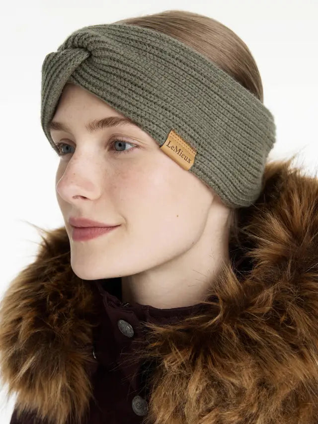 LEMIEUX Clara Rib Knit Knot Headband Rosemary - Winter Headband for Women