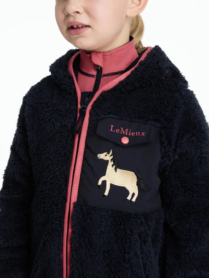LeMieux Mini Teagan Dream Fleece - Navy Kids Horse Riding Jacket Cozy Teddy Fleece with Embroidered Horse